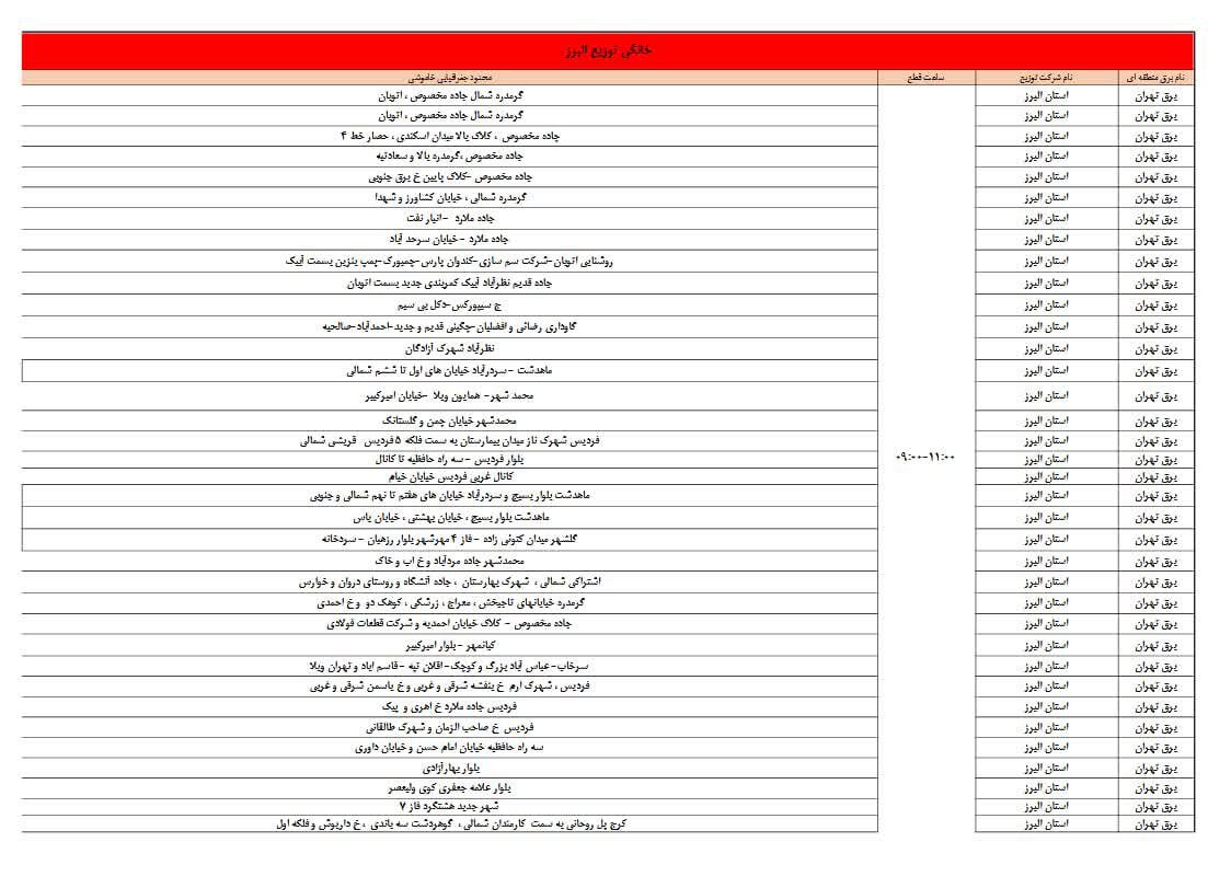 برنامه قطعی برق البرز و کرج سه شنبه ۱۳ خرداد + لیست مناطق