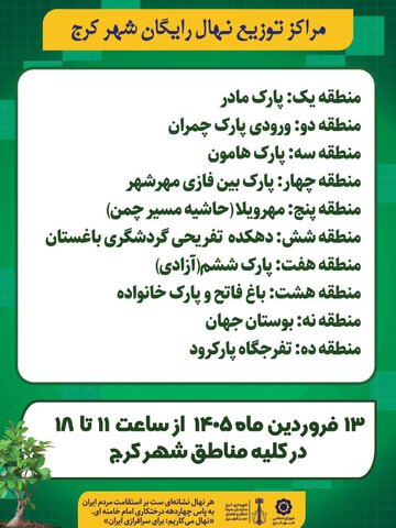 توزیع نهال رایگان در پارک ها و بوستان های مناطق دهگانه کرج به مناسبت روز طبیعت