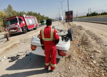 حادثه رانندگی و حریق علفزار در مرز مهران