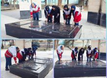 غبار روبی مزار شهدا توسط اعضای فعال جوانان (خواهران) جمعیت هلال احمر  نظرآباد