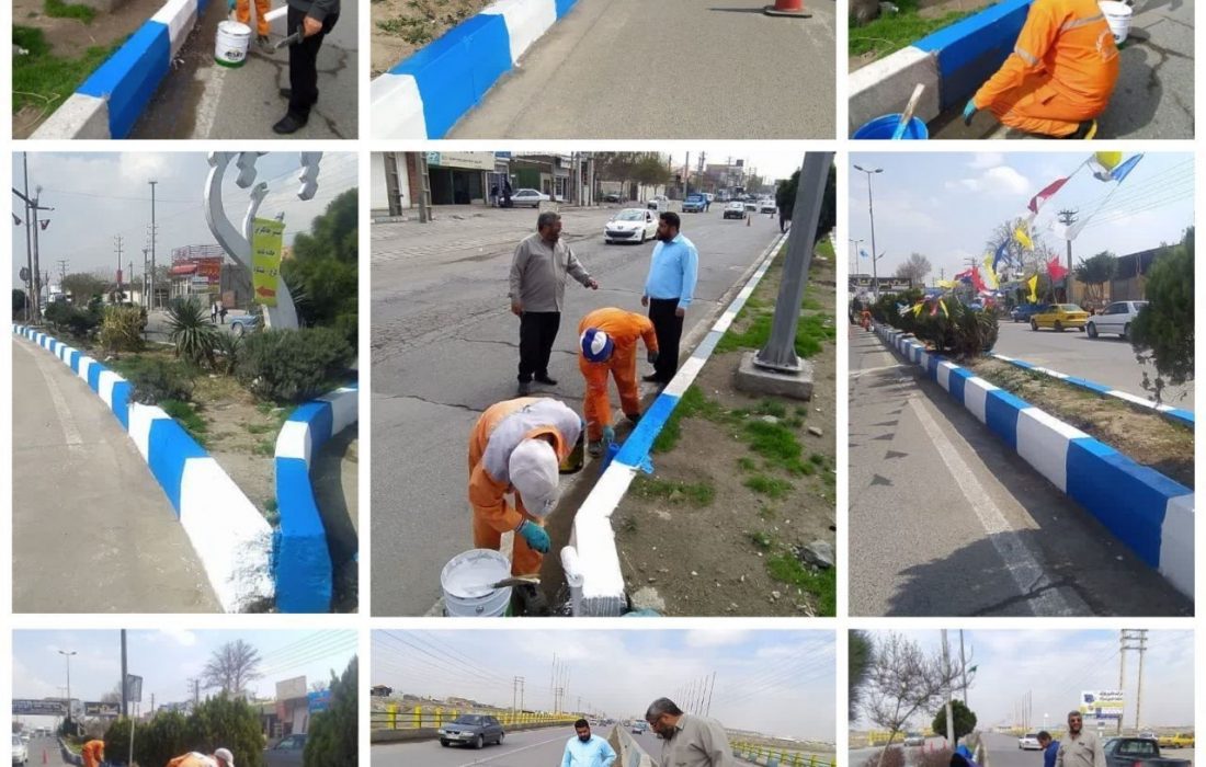 رنگ آمیزی جداول سطح شهر گلسار در آستانه نوروز