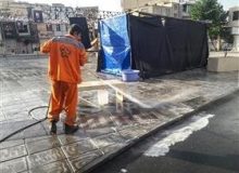 پاکسازی مستمر معابر شهری در ایام سوگواری سیدالشهدا(ع)