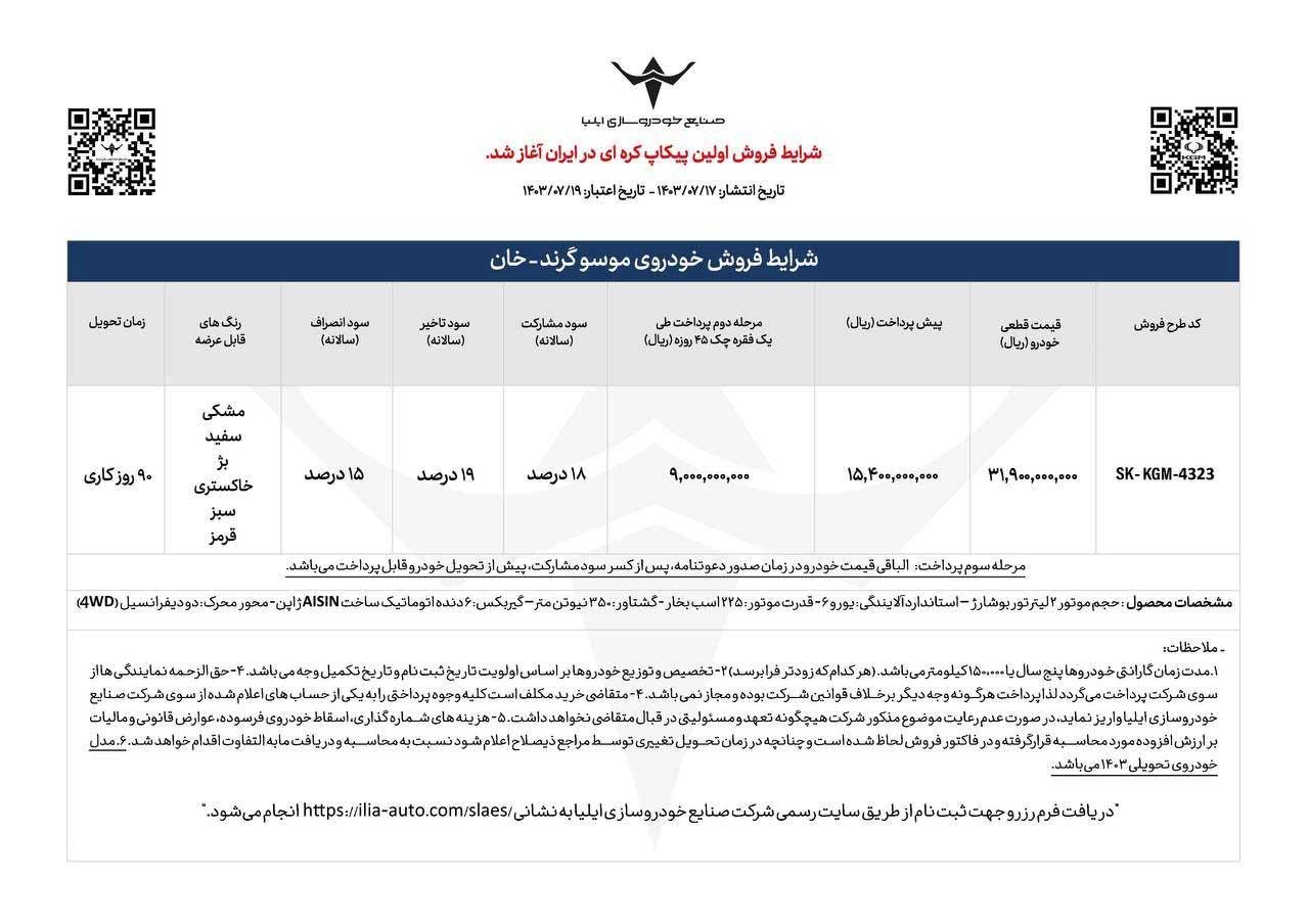 قیمت پیکاپ موسو گرند-خان