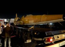 تریلی حامل ماکت فرسوده هواپیما دچار حریق شد/ واکنش سریع آتش‌نشانان کرج